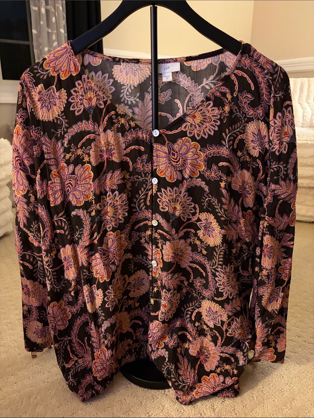 J. Jill Brown Blouse with Pink Floral Print